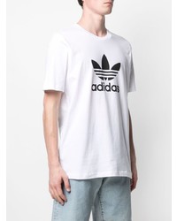 weißes und schwarzes bedrucktes T-Shirt mit einem Rundhalsausschnitt von adidas