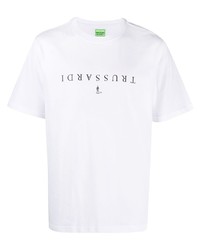 weißes und schwarzes bedrucktes T-Shirt mit einem Rundhalsausschnitt von Trussardi