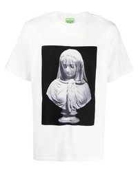 weißes und schwarzes bedrucktes T-Shirt mit einem Rundhalsausschnitt von Trussardi