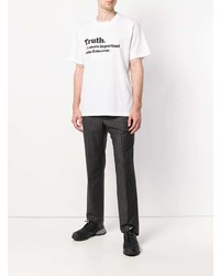 weißes und schwarzes bedrucktes T-Shirt mit einem Rundhalsausschnitt von Sacai