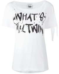 weißes und schwarzes bedrucktes T-Shirt mit einem Rundhalsausschnitt von Twin-Set