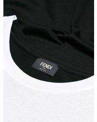 weißes und schwarzes bedrucktes T-Shirt mit einem Rundhalsausschnitt von Fendi