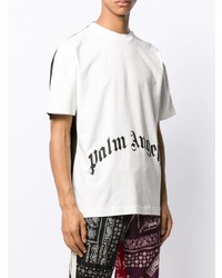 weißes und schwarzes bedrucktes T-Shirt mit einem Rundhalsausschnitt von Palm Angels