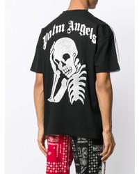 weißes und schwarzes bedrucktes T-Shirt mit einem Rundhalsausschnitt von Palm Angels