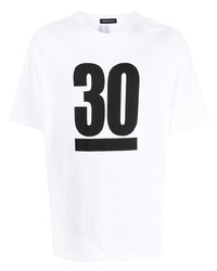 weißes und schwarzes bedrucktes T-Shirt mit einem Rundhalsausschnitt von Undercover
