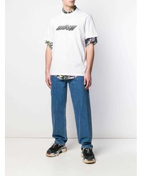 weißes und schwarzes bedrucktes T-Shirt mit einem Rundhalsausschnitt von MSGM