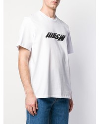 weißes und schwarzes bedrucktes T-Shirt mit einem Rundhalsausschnitt von MSGM