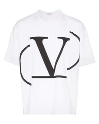 weißes und schwarzes bedrucktes T-Shirt mit einem Rundhalsausschnitt von Valentino