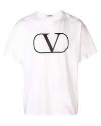 weißes und schwarzes bedrucktes T-Shirt mit einem Rundhalsausschnitt von Valentino