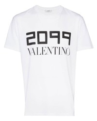 weißes und schwarzes bedrucktes T-Shirt mit einem Rundhalsausschnitt von Valentino