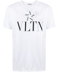 weißes und schwarzes bedrucktes T-Shirt mit einem Rundhalsausschnitt von Valentino