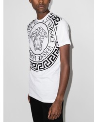 weißes und schwarzes bedrucktes T-Shirt mit einem Rundhalsausschnitt von Versace