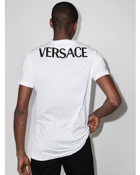 weißes und schwarzes bedrucktes T-Shirt mit einem Rundhalsausschnitt von Versace