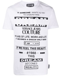 weißes und schwarzes bedrucktes T-Shirt mit einem Rundhalsausschnitt von VERSACE JEANS COUTURE