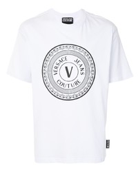 weißes und schwarzes bedrucktes T-Shirt mit einem Rundhalsausschnitt von VERSACE JEANS COUTURE