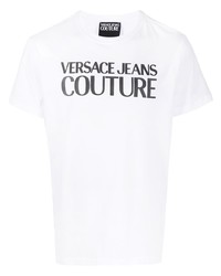 weißes und schwarzes bedrucktes T-Shirt mit einem Rundhalsausschnitt von VERSACE JEANS COUTURE