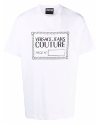 weißes und schwarzes bedrucktes T-Shirt mit einem Rundhalsausschnitt von VERSACE JEANS COUTURE