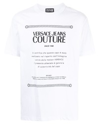 weißes und schwarzes bedrucktes T-Shirt mit einem Rundhalsausschnitt von VERSACE JEANS COUTURE