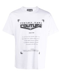 weißes und schwarzes bedrucktes T-Shirt mit einem Rundhalsausschnitt von VERSACE JEANS COUTURE