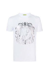 weißes und schwarzes bedrucktes T-Shirt mit einem Rundhalsausschnitt von Versace Jeans