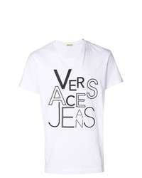 weißes und schwarzes bedrucktes T-Shirt mit einem Rundhalsausschnitt von Versace Jeans