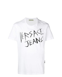 weißes und schwarzes bedrucktes T-Shirt mit einem Rundhalsausschnitt von Versace Jeans