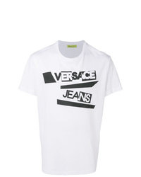 weißes und schwarzes bedrucktes T-Shirt mit einem Rundhalsausschnitt von Versace Jeans