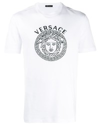 weißes und schwarzes bedrucktes T-Shirt mit einem Rundhalsausschnitt von Versace
