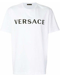 weißes und schwarzes bedrucktes T-Shirt mit einem Rundhalsausschnitt von Versace