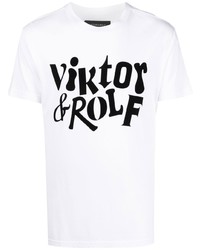 weißes und schwarzes bedrucktes T-Shirt mit einem Rundhalsausschnitt von Viktor & Rolf