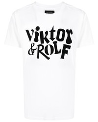 weißes und schwarzes bedrucktes T-Shirt mit einem Rundhalsausschnitt von Viktor & Rolf
