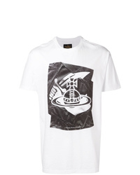weißes und schwarzes bedrucktes T-Shirt mit einem Rundhalsausschnitt von Vivienne Westwood Anglomania