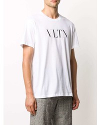 weißes und schwarzes bedrucktes T-Shirt mit einem Rundhalsausschnitt von Valentino