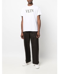 weißes und schwarzes bedrucktes T-Shirt mit einem Rundhalsausschnitt von Valentino