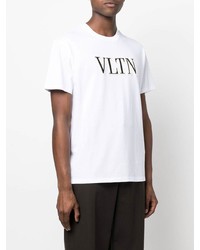 weißes und schwarzes bedrucktes T-Shirt mit einem Rundhalsausschnitt von Valentino