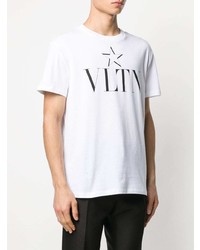 weißes und schwarzes bedrucktes T-Shirt mit einem Rundhalsausschnitt von Valentino