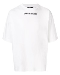 weißes und schwarzes bedrucktes T-Shirt mit einem Rundhalsausschnitt von Vostok CLTH