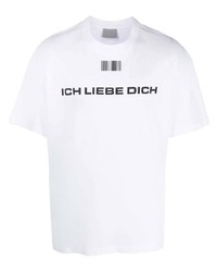 weißes und schwarzes bedrucktes T-Shirt mit einem Rundhalsausschnitt von VTMNTS