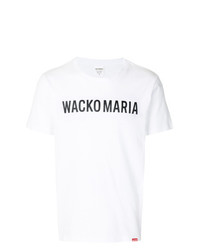 weißes und schwarzes bedrucktes T-Shirt mit einem Rundhalsausschnitt von Wacko Maria