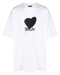 weißes und schwarzes bedrucktes T-Shirt mit einem Rundhalsausschnitt von We11done