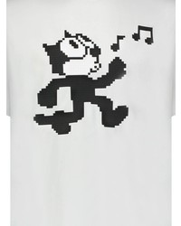 weißes und schwarzes bedrucktes T-Shirt mit einem Rundhalsausschnitt von Mostly Heard Rarely Seen 8-Bit