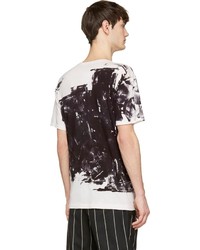 weißes und schwarzes bedrucktes T-Shirt mit einem Rundhalsausschnitt von Yohji Yamamoto