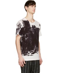 weißes und schwarzes bedrucktes T-Shirt mit einem Rundhalsausschnitt von Yohji Yamamoto