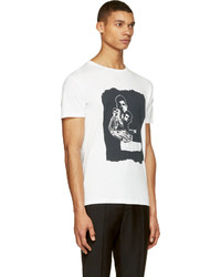 weißes und schwarzes bedrucktes T-Shirt mit einem Rundhalsausschnitt von Marc by Marc Jacobs