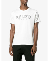 weißes und schwarzes bedrucktes T-Shirt mit einem Rundhalsausschnitt von Kenzo