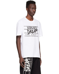 weißes und schwarzes bedrucktes T-Shirt mit einem Rundhalsausschnitt von Versace