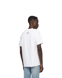 weißes und schwarzes bedrucktes T-Shirt mit einem Rundhalsausschnitt von Noah NYC