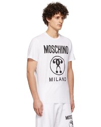 weißes und schwarzes bedrucktes T-Shirt mit einem Rundhalsausschnitt von Moschino