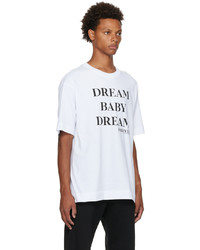 weißes und schwarzes bedrucktes T-Shirt mit einem Rundhalsausschnitt von Dries Van Noten