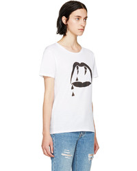 weißes und schwarzes bedrucktes T-Shirt mit einem Rundhalsausschnitt von Saint Laurent